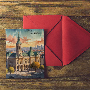Beautiful Vienna Austria Watercolor City Painting  Postcard