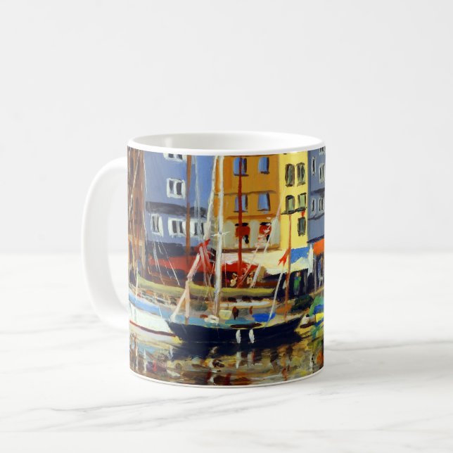 Beautiful View of Sailboats in Honfluere Harbour Coffee Mug (Front Left)