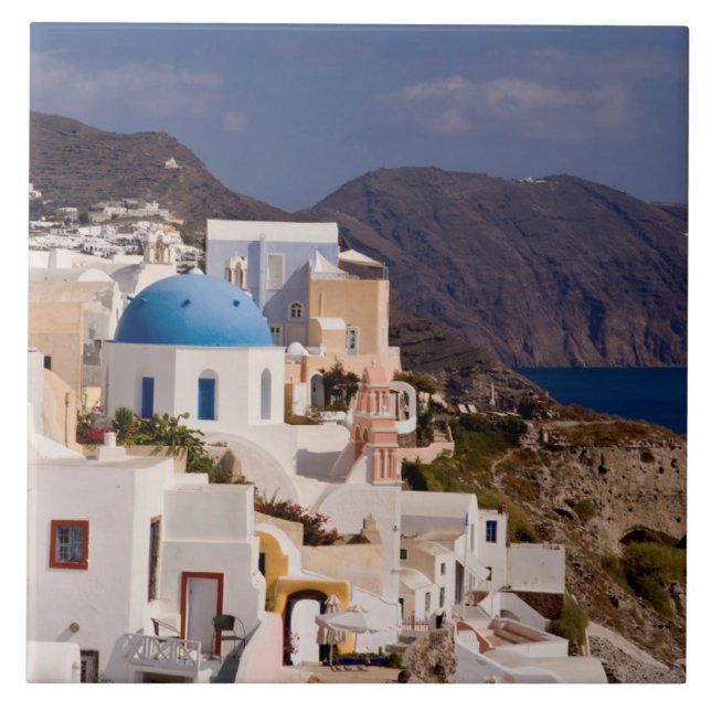 Beautiful village of Oia with white buildings Tile (Front)