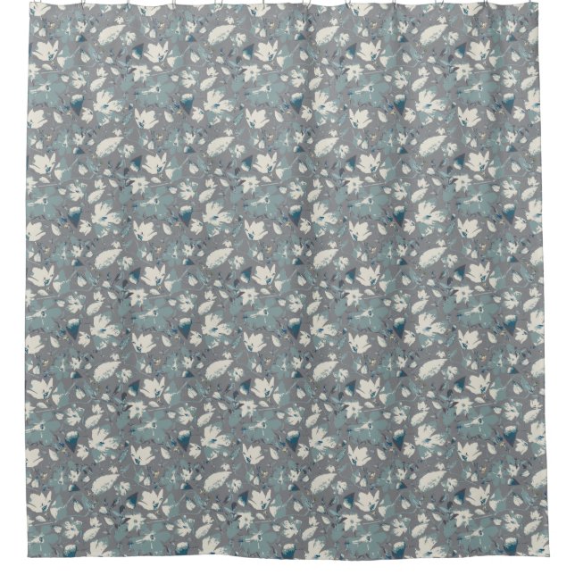 Beautiful Vines Cream Blue Grey Floral Print Shower Curtain (Front)