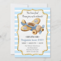 Beautiful Vintage Aeroplane Boy Toy Birthday Invit