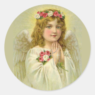 Beautiful Vintage Angel Praying Rosary Classic Round Sticker