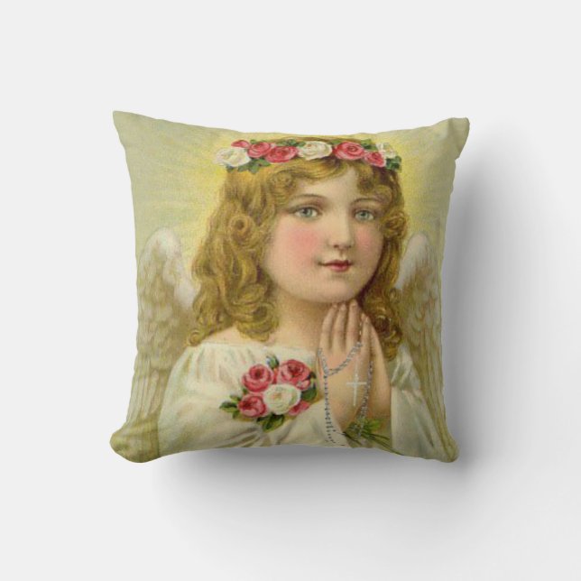 Beautiful Vintage Angel Praying Rosary Cushion (Front)
