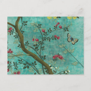 Beautiful vintage antique blossom tree butterflies postcard