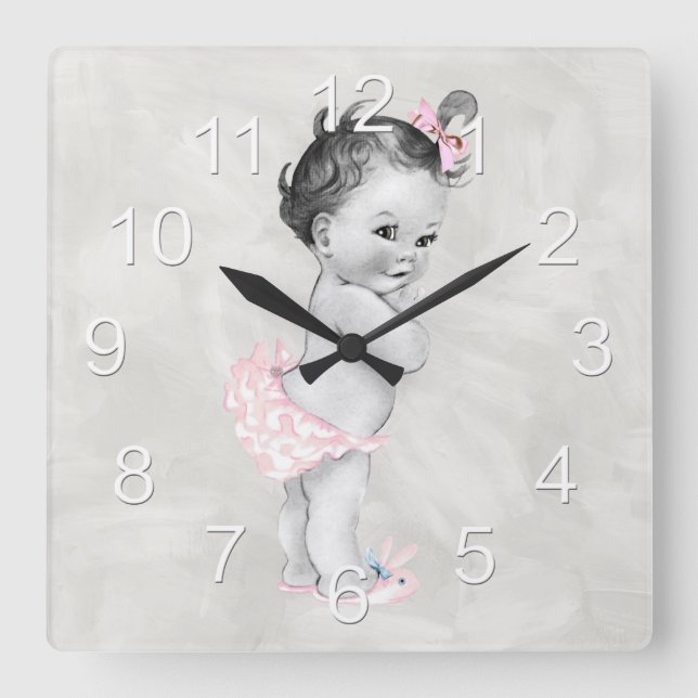 Beautiful Vintage Baby Girl Square Wall Clock (Front)