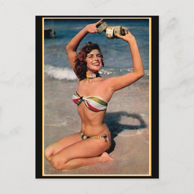 Beautiful Vintage Beach Bikini Babe ! Postcard (Front)