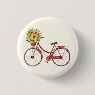Beautiful Vintage Bicycle with Sunflowers 3 Cm Round Badge