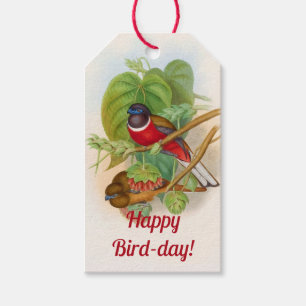 Beautiful Vintage Birds Happy Birthday Pun Gift Tags