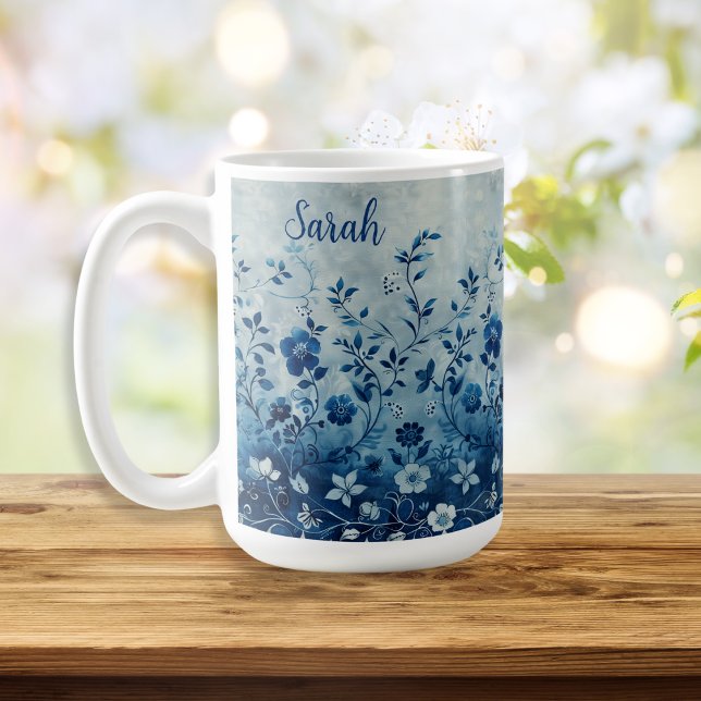 Beautiful Vintage Blue Tropical Hawaiian Flowered  Coffee Mug (Creator Uploaded)