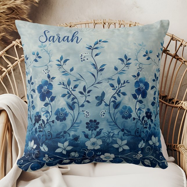 Beautiful Vintage Blue Tropical Hawaiian Flowered  Cushion (Creator Uploaded)