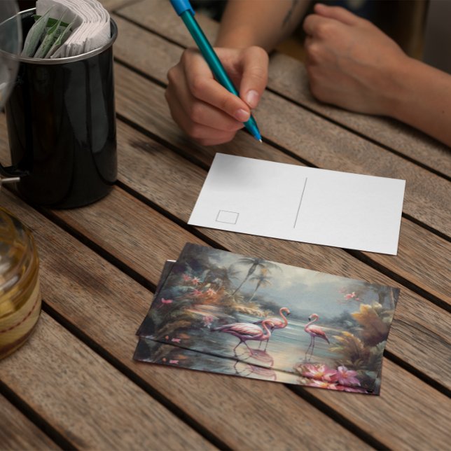 beautiful vintage botanical painting flamingos postcard (Creator Uploaded)