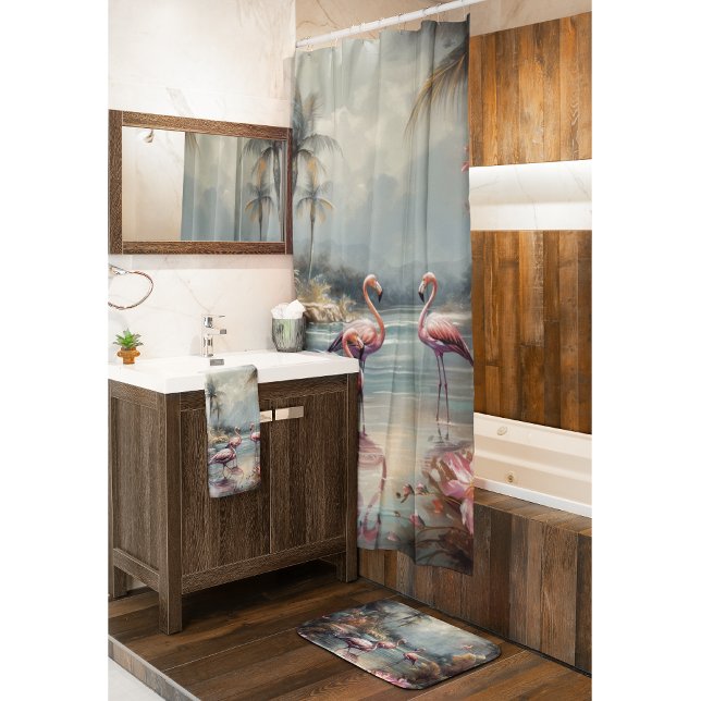 beautiful vintage botanical painting flamingos shower curtain (Creator Uploaded)