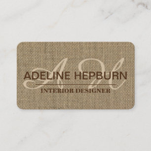 Beautiful, Vintage Burlap Custom Monogram Business Card