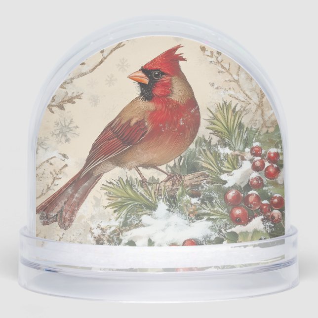 Beautiful Vintage Cardinal Snow Globe (Front)