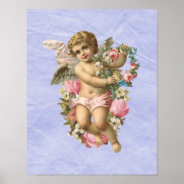 Beautiful Vintage Cherub / Angel with Flowers Poster (Front)