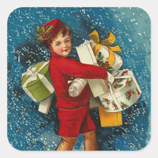 Beautiful Vintage Christmas cute messenger LARGE Square Sticker