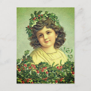 Beautiful Vintage Christmas Holly and Ivy girl Postcard