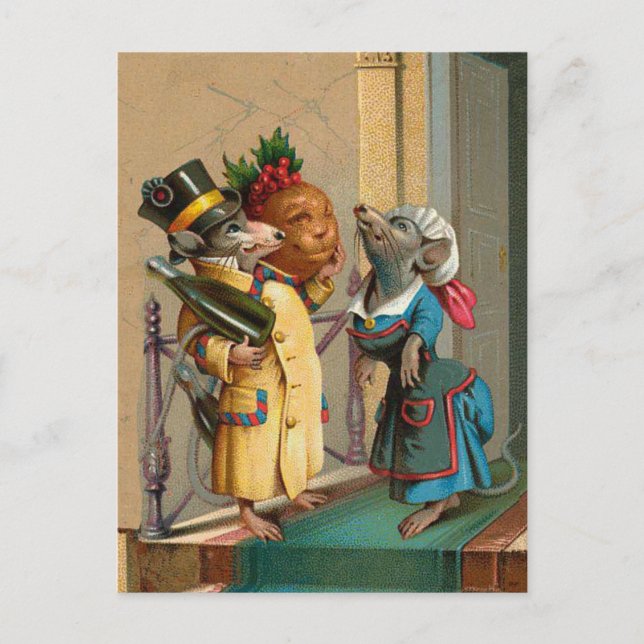 Beautiful Vintage Christmas Mice Mouse Postcard (Front)