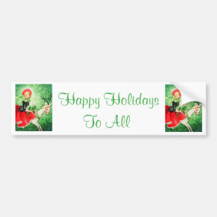 Beautiful Vintage Christmas Reindeer & Girl Bumper Sticker