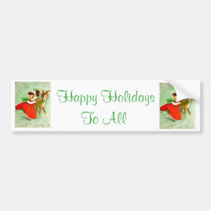 Beautiful Vintage Christmas Reindeer  &  Girl Bumper Sticker