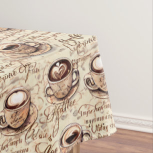 Beautiful Vintage Coffee Pattern Tablecloth