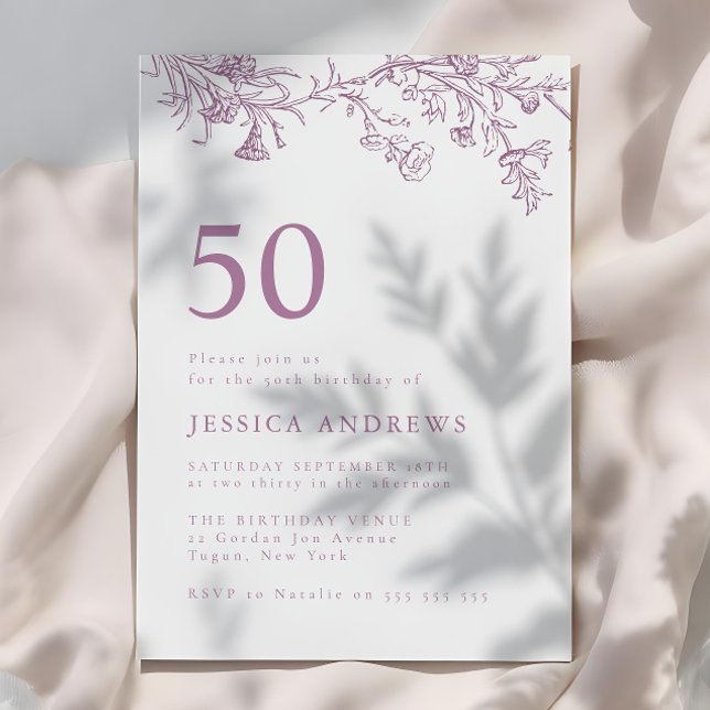 Beautiful Vintage Dusty Rose 50th Birthday  Invitation (Creator Uploaded)