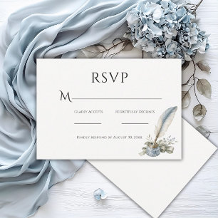 Beautiful Vintage Feather Pen Wedding RSVP Card