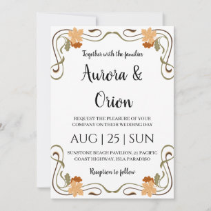 beautiful vintage floral art nouveau wedding invitation
