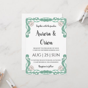 beautiful vintage floral art nouveau wedding invitation