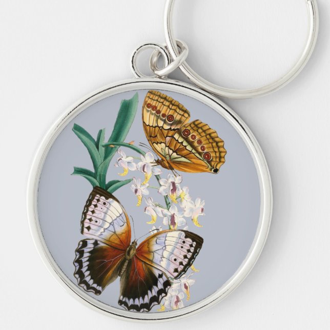 Beautiful Vintage Floral Butterfly Illustration Key Ring (Front)