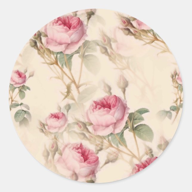 Beautiful Vintage Floral Classic Round Sticker (Front)