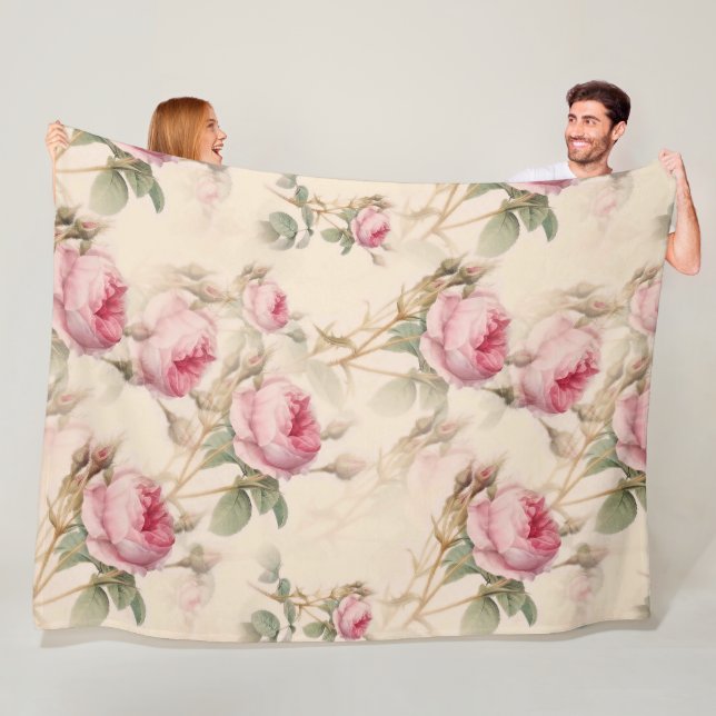 Beautiful Vintage Floral Fleece Blanket (In Situ)