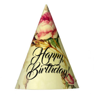 Beautiful Vintage Floral Happy Birthday Party Hat