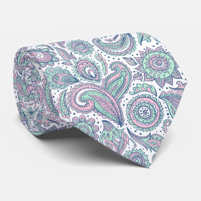 Beautiful vintage floral landscape pattern tie (Rolled)