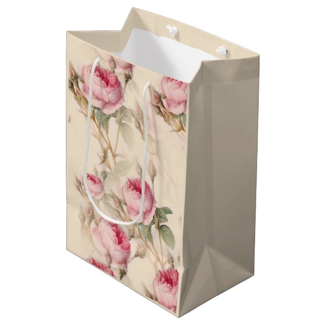 Beautiful Vintage Floral Medium Gift Bag (Front Angled)