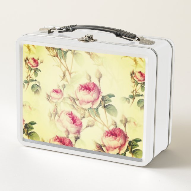 Beautiful Vintage Floral Metal Lunch Box (Front)