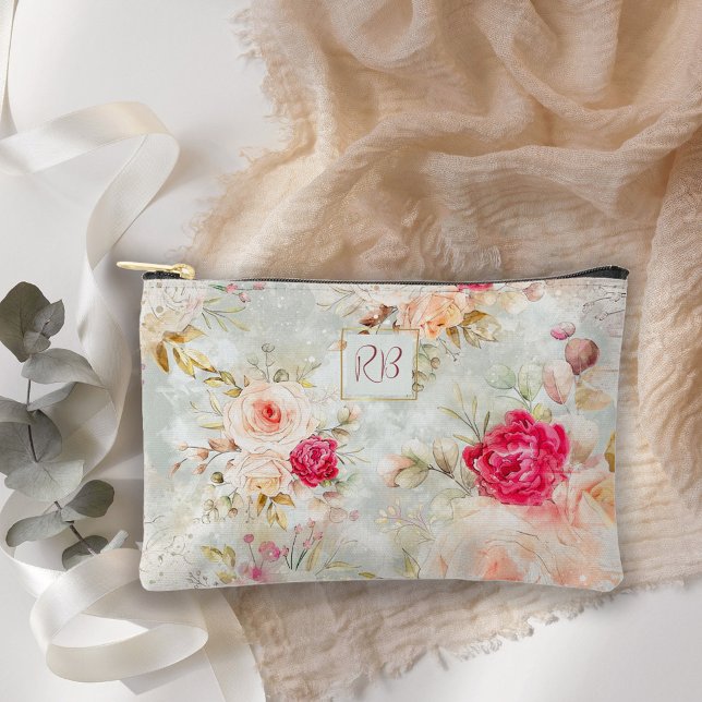 Beautiful Vintage Floral Monogram  Accessory Pouch (Creator Uploaded)