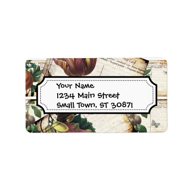 Beautiful Vintage Floral Postcards Collage Design Label (Front)