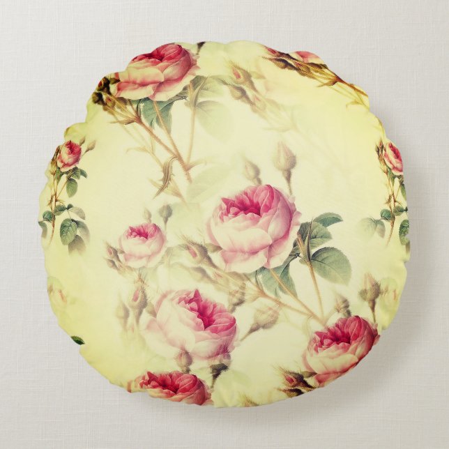 Beautiful Vintage Floral Round Cushion (Front)