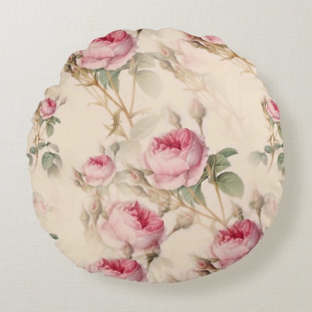Beautiful Vintage Floral Round Cushion (Front)