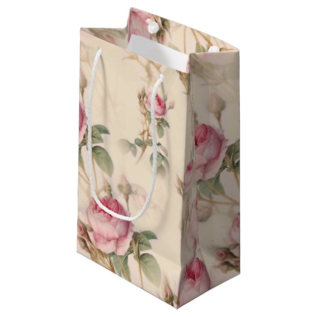 Beautiful Vintage Floral Small Gift Bag (Front Angled)