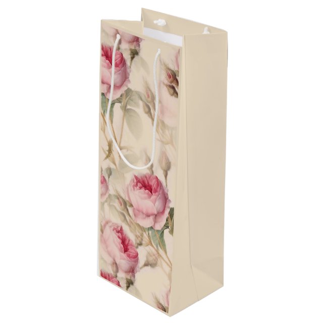 Beautiful Vintage Floral Wine Gift Bag (Front Angled)