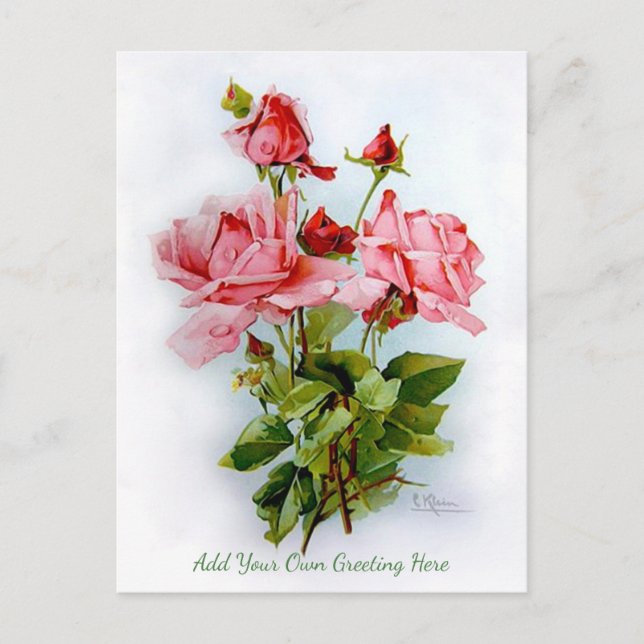Beautiful Vintage Flowers Add Your Own Greeting Postcard (Front)