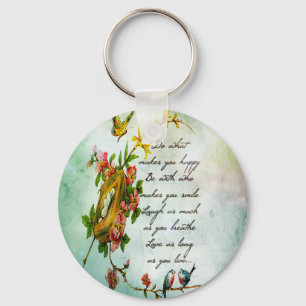 Beautiful vintage flowery tree branch with birds key ring