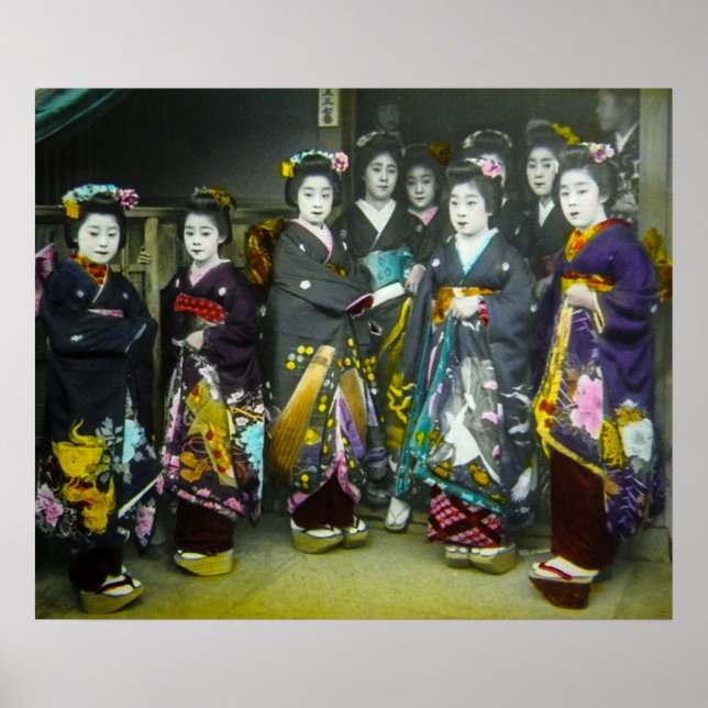 Beautiful Vintage Geisha Japan Magic Lantern Slide Poster (Front)