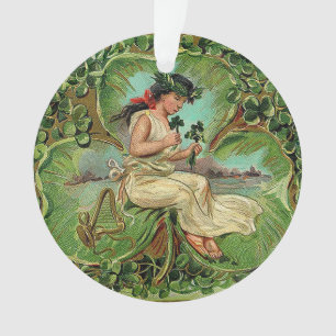 Beautiful Vintage Girl with Shamrocks Ornament