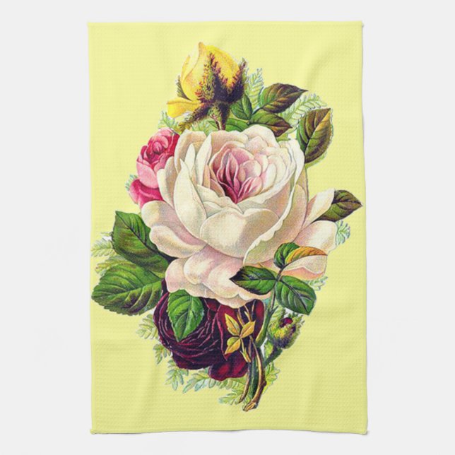 Beautiful Vintage Girly Floral Art Tea Towel (Vertical)