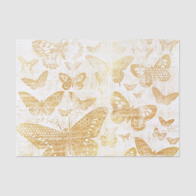 beautiful vintage gold, butterflies pattern, golde tissue paper (Front)