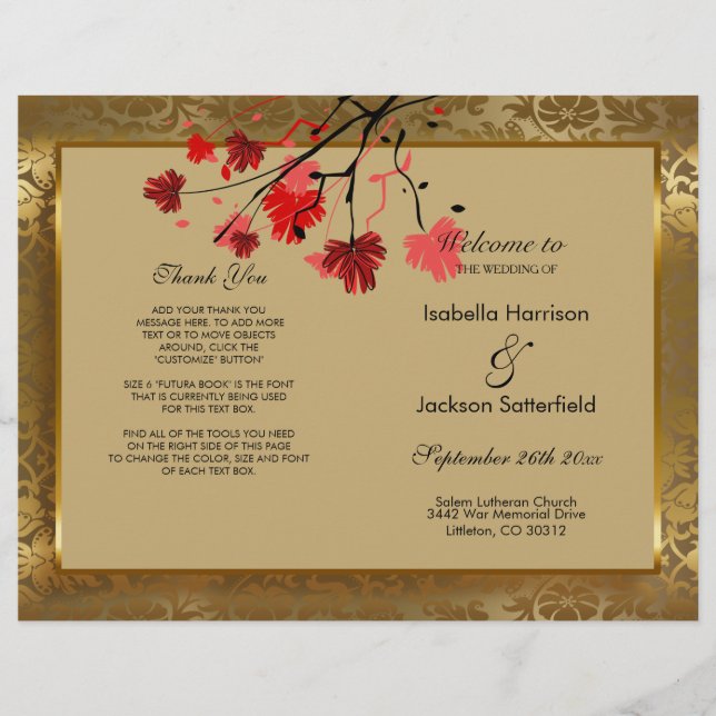 Beautiful Vintage Gold Damask Wedding Program (Front)