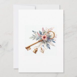 beautiful vintage key and flowers invitation